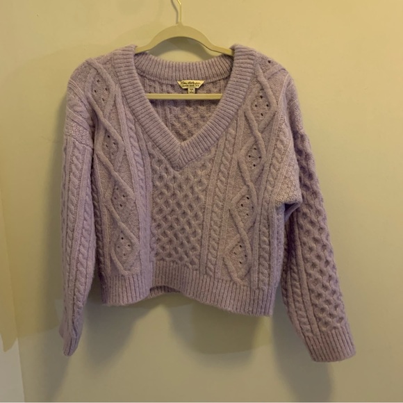 Miss Selfridge lilac V-neck cable knit sweater NWOT